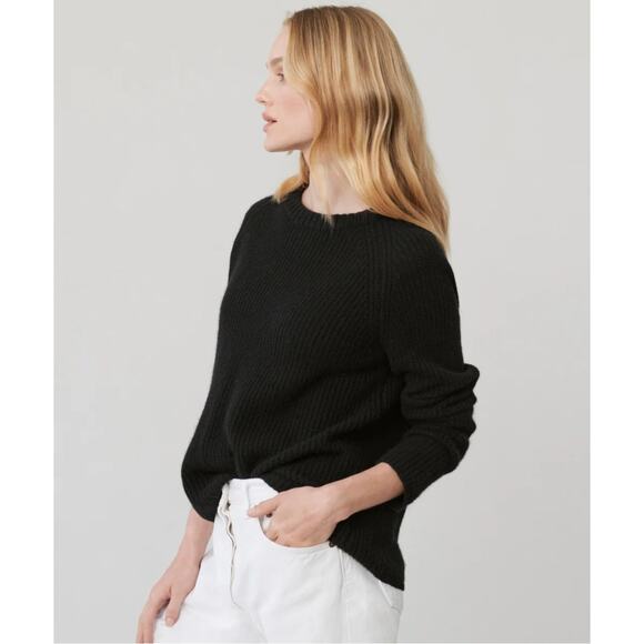 Jenni Kayne | Small | Cashmere Boxy Ribbed Crewneck Fisherman Sweater in Black - Picture 2 of 11